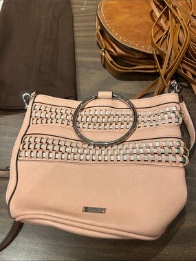 Joe B Blush Pink Shoulder Bag with Silver Ring Detail